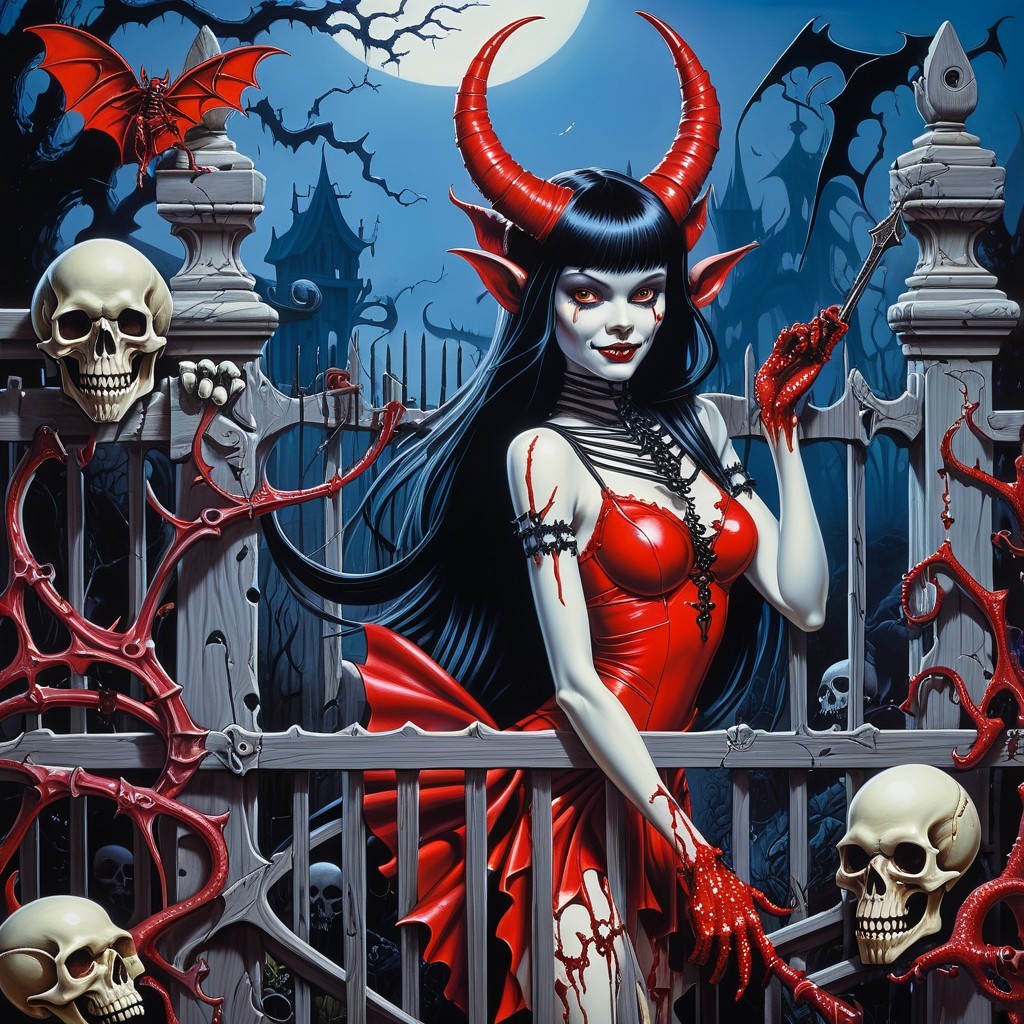 Gothic Scene with Horned Figure and Eerie Moonlight