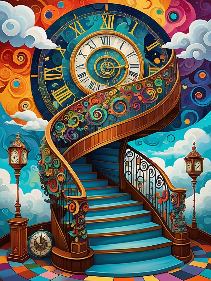 Whimsical Spiral Staircase Against Colorful Backdrop