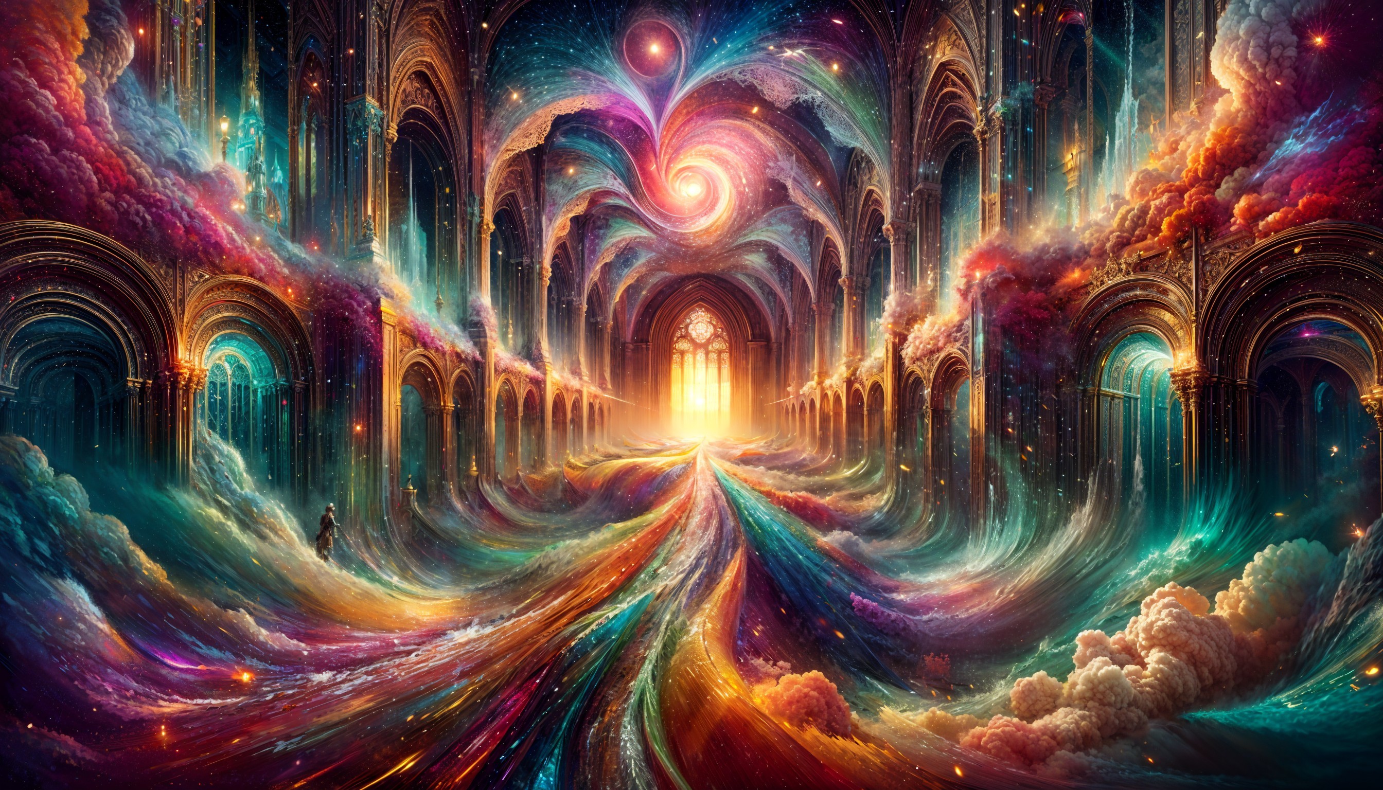 Cosmic Landscape with Galaxies and Vibrant Colors