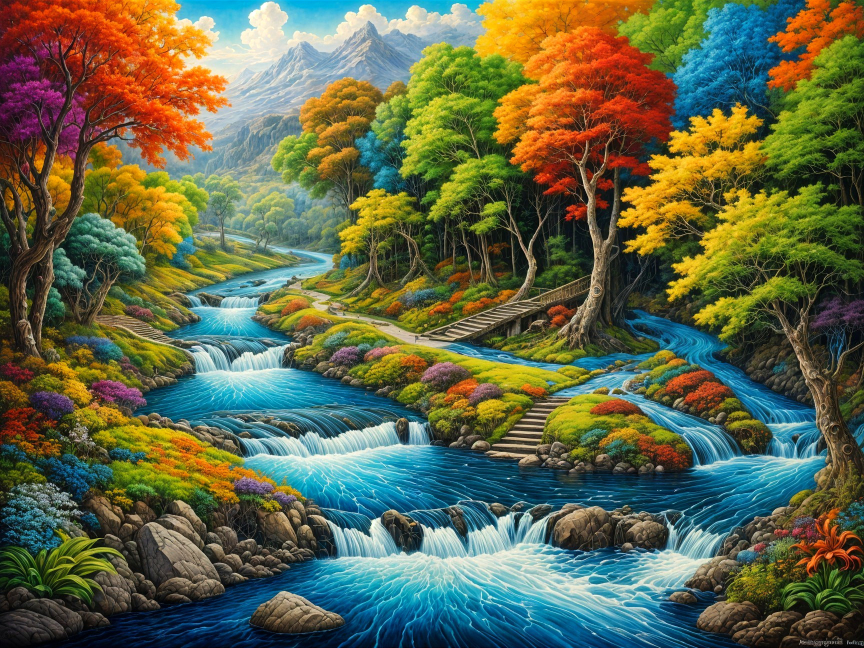 Vibrant Landscape with River and Autumn Foliage
