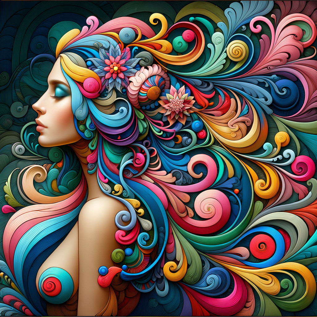 Artistic Profile of a Woman with Colorful Hair Patterns