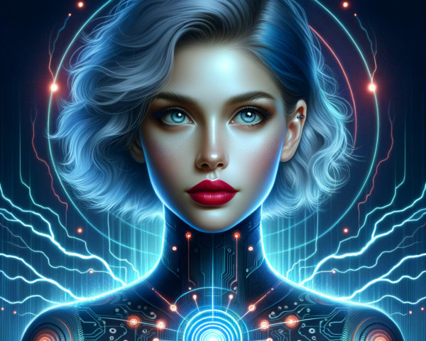 Futuristic Woman with Metallic Body and Energy Lines
