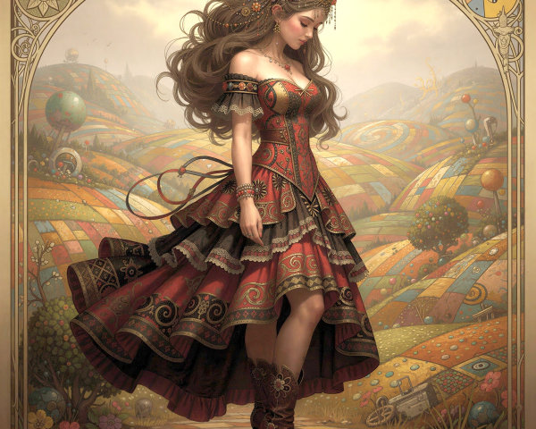 Rococo Style Full-Body Digital Painting of a Woman