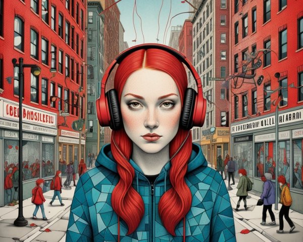 Young Woman with Red Hair in Urban Setting