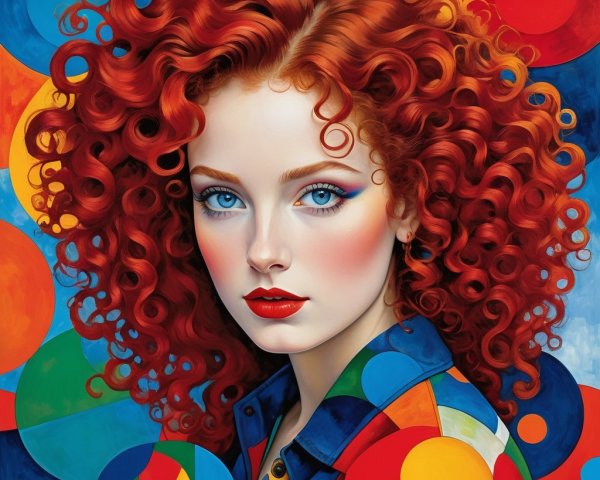 Portrait of a Woman with Vibrant Red Hair and Colors