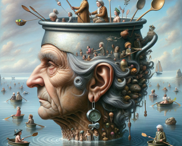 Surreal Scene of Elderly Man's Head as a Pot