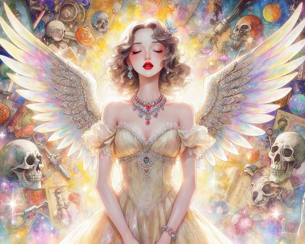Digital Painting of an Angel with Iridescent Wings
