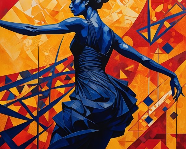 Abstract Painting of a Dancer in Blue Dress