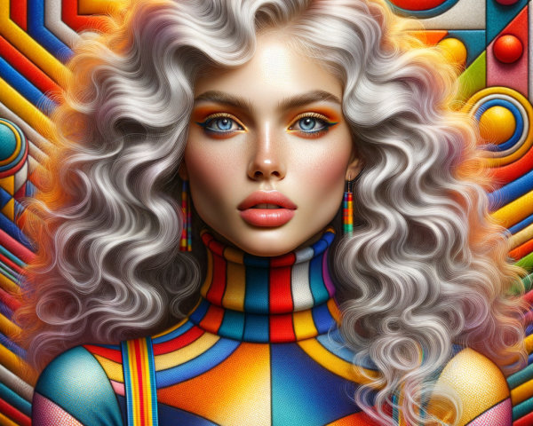 Portrait of a woman with silver hair and blue eyes