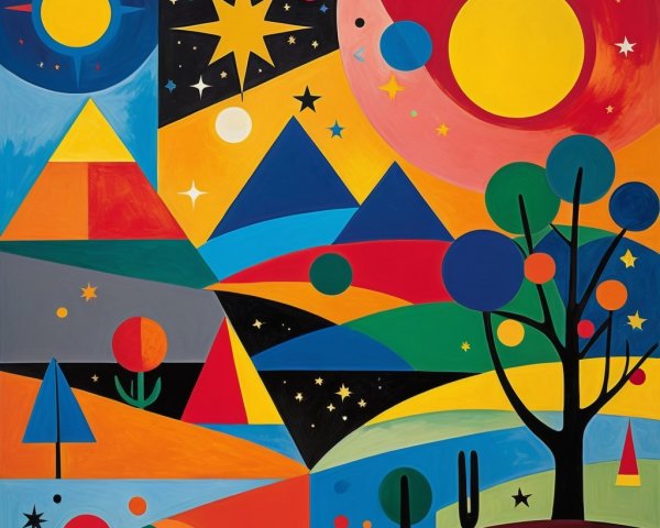 Vibrant Abstract Landscape with Geometric Shapes