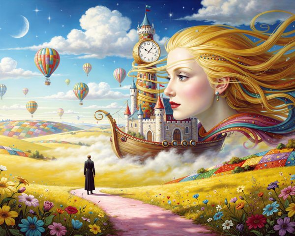 Surreal Landscape with Ethereal Woman's Head