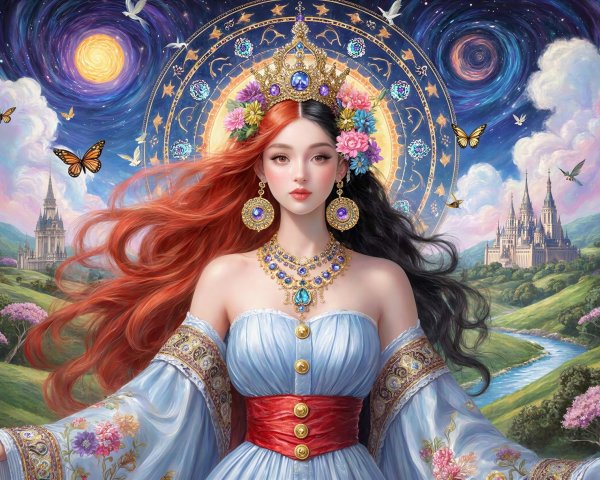 Fantasy Art Painting of a Woman in Elegant Attire