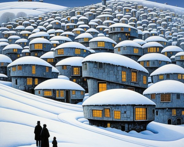 Serene Winter Landscape with Snow-Covered Buildings