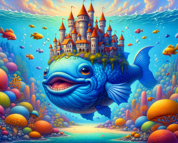 Whimsical Underwater Scene with Fish and Castle