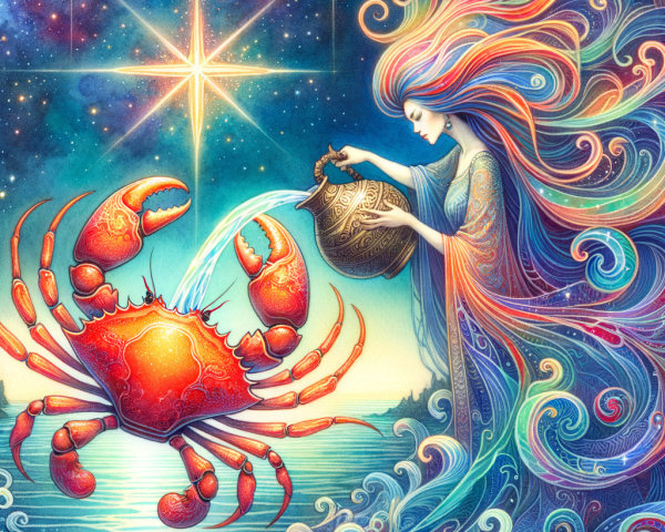 Mystical Artwork of Woman with Water and Crab