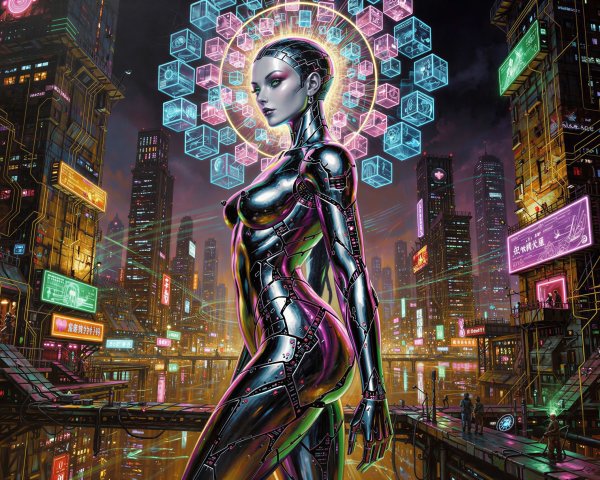 Detailed Sci-Fi Illustration of a Chrome-Plated Android