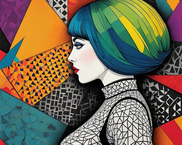 Stylized Profile of a Woman with Colorful Bob Hairstyle