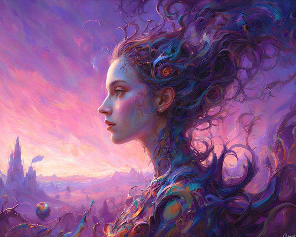 Psychedelic Portrait of a Woman in Enchanted Forest