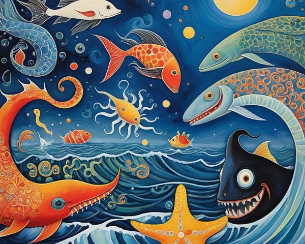 Vibrant Underwater Scene with Colorful Marine Life