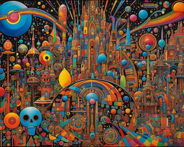 Surreal Landscape with Futuristic City Elements