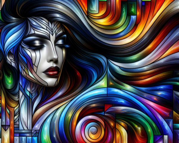 Abstract Art of a Woman's Face with Vivid Patterns
