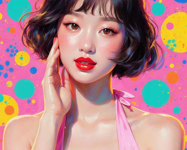 Stylized portrait of a young woman with vibrant colors