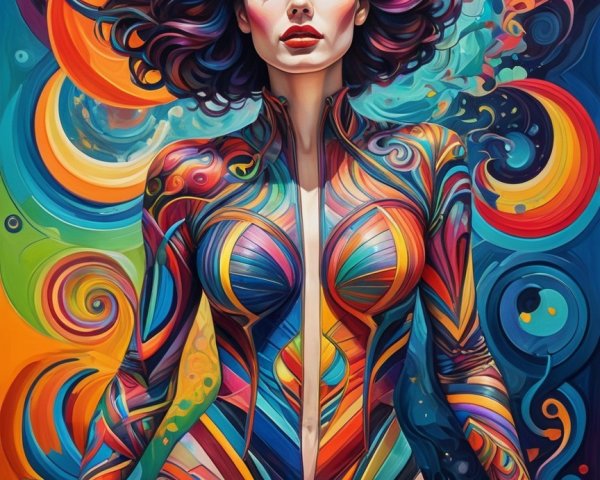 Vibrant Portrait of Woman in Colorful Bodysuit