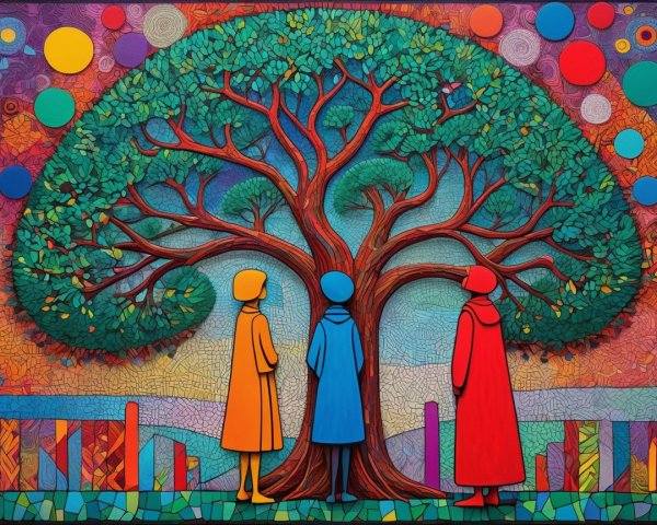 Abstract Tree with Figures in Colorful Background