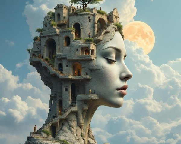 Surreal Landscape with Colossal Rock Woman's Face