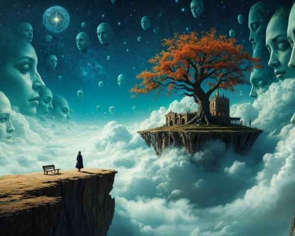 Surreal Landscape with Floating Island and Castle