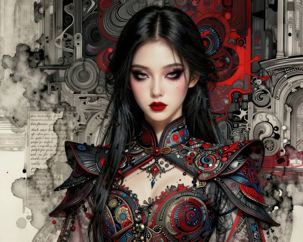 Digital Illustration of a Woman in Elaborate Outfit