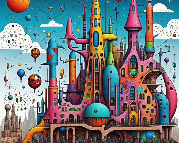 Whimsical Colorful Cityscape with Fantastical Architecture