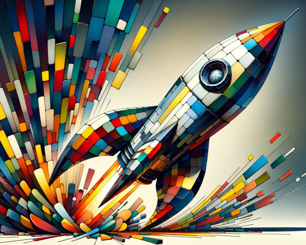 Vibrant Rocket Surrounded by Geometric Explosion