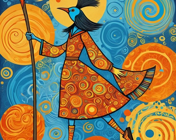 Whimsical Illustration of a Bird-Headed Figure