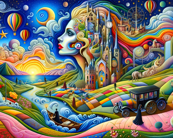 Vibrant Dreamlike Landscape with Colorful Elements