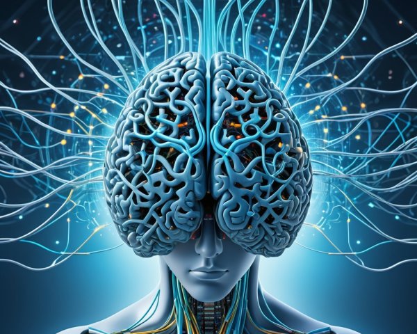 Futuristic Humanoid with Illuminated Brain and Circuits