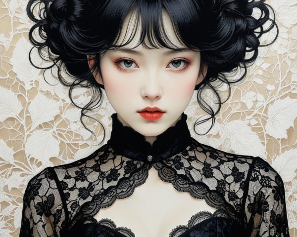 Gothic Portrait of a Young Woman with Lace Blouse