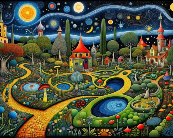Vibrant Whimsical Landscape with Colorful Details