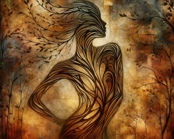 Artistic Silhouette of a Woman with Organic Elements