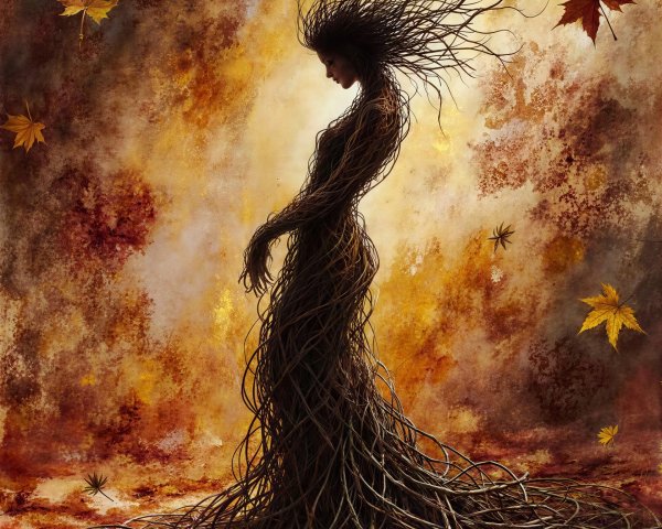 Digital Painting of a Woman Made from Branches and Roots