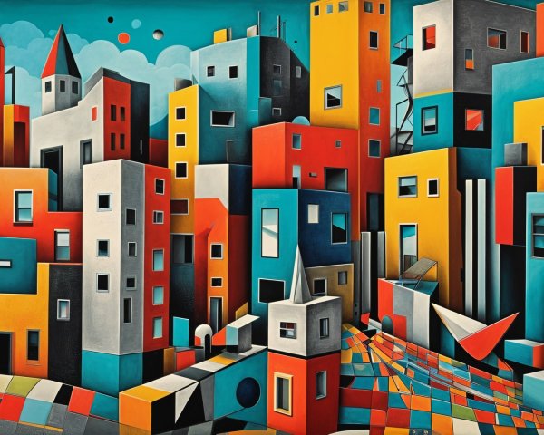 Vibrant Abstract Cityscape with Geometric Buildings
