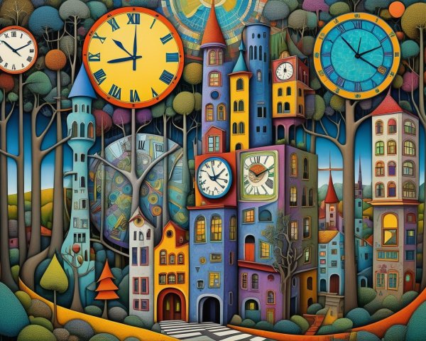 Whimsical Cityscape with Colorful Abstract Buildings