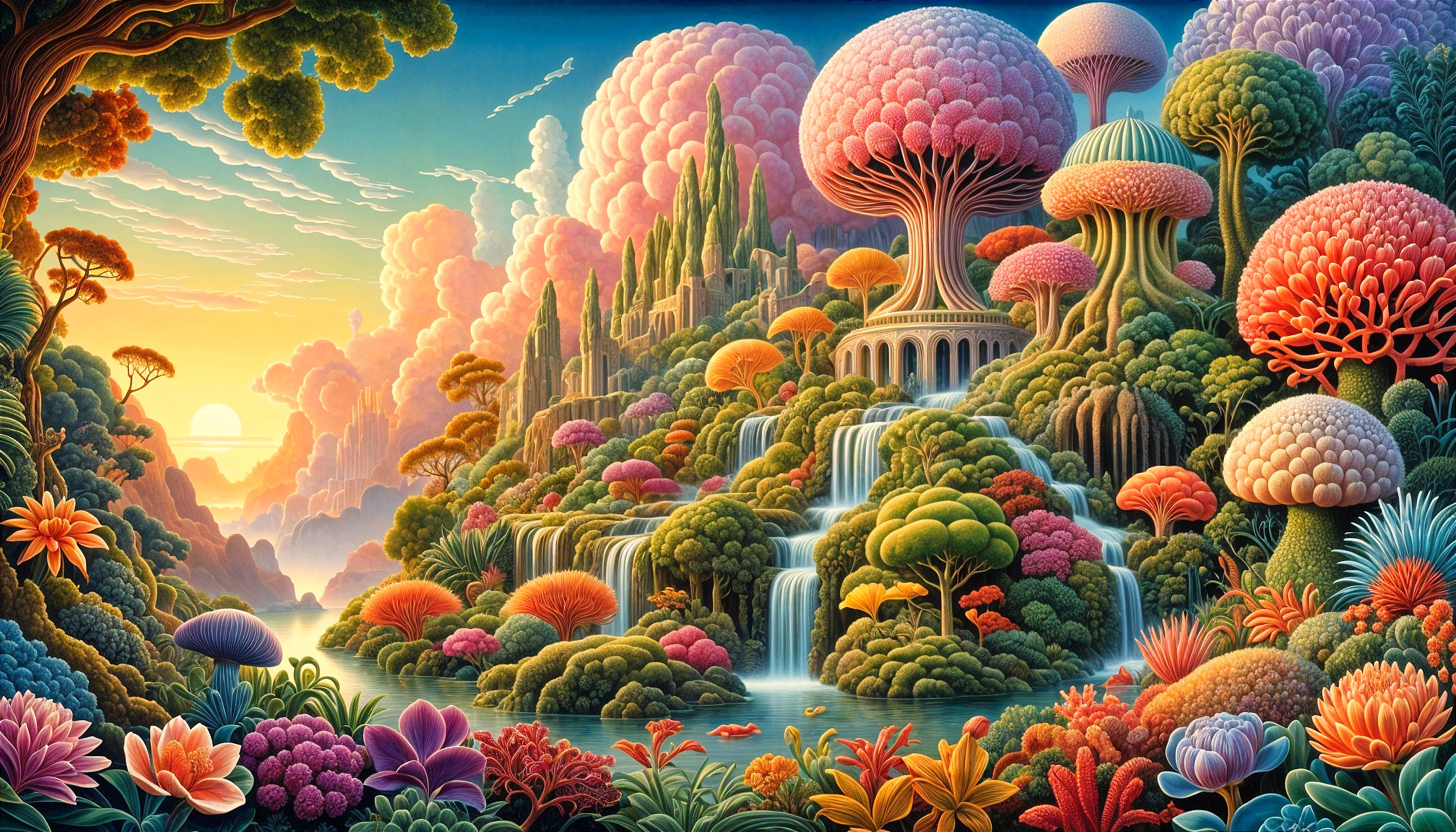 Vibrant Fantasy Landscape with Colorful Vegetation