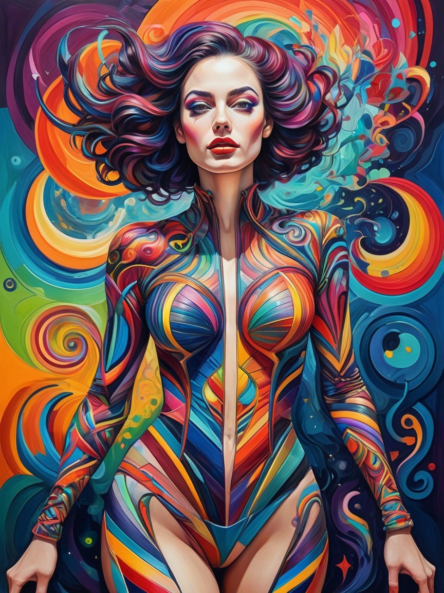 Vibrant Portrait of Woman in Colorful Bodysuit