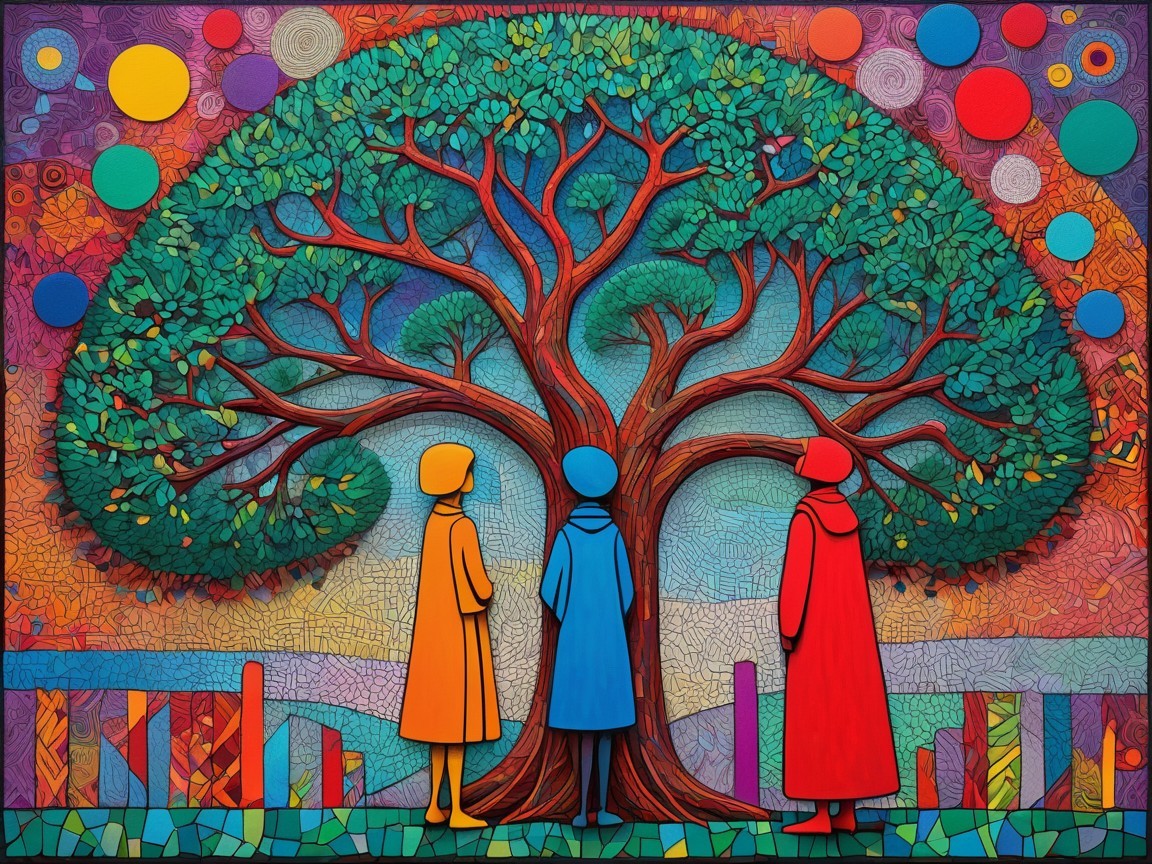 Abstract Tree with Figures in Colorful Background