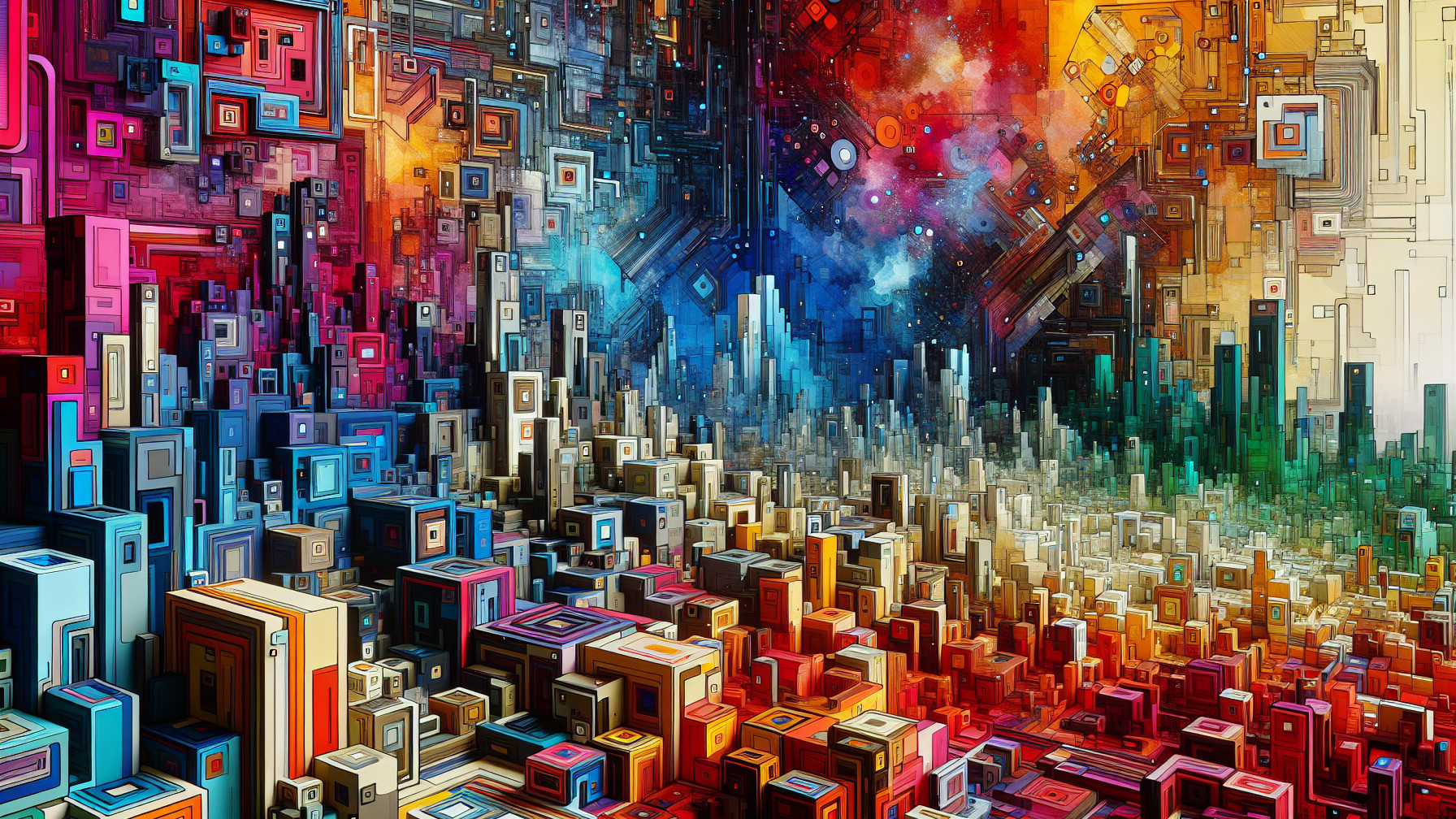 Vibrant Abstract Landscape with Geometric Shapes