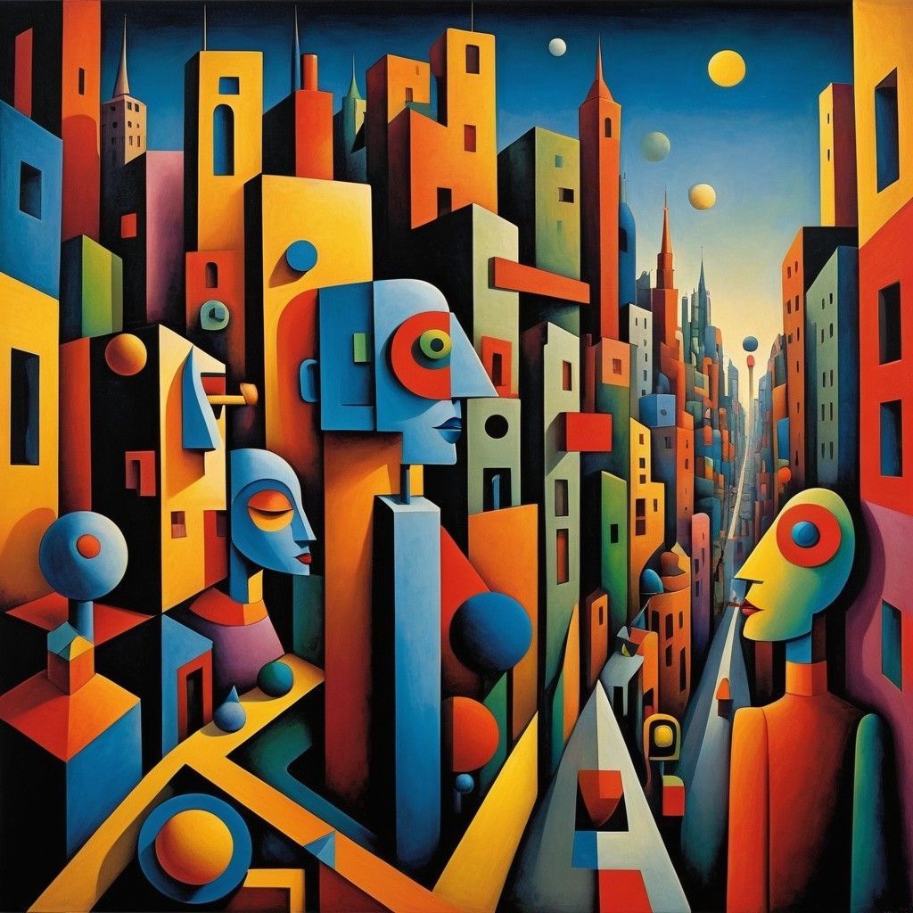 Vibrant Abstract Cityscape with Bold Colors and Shapes