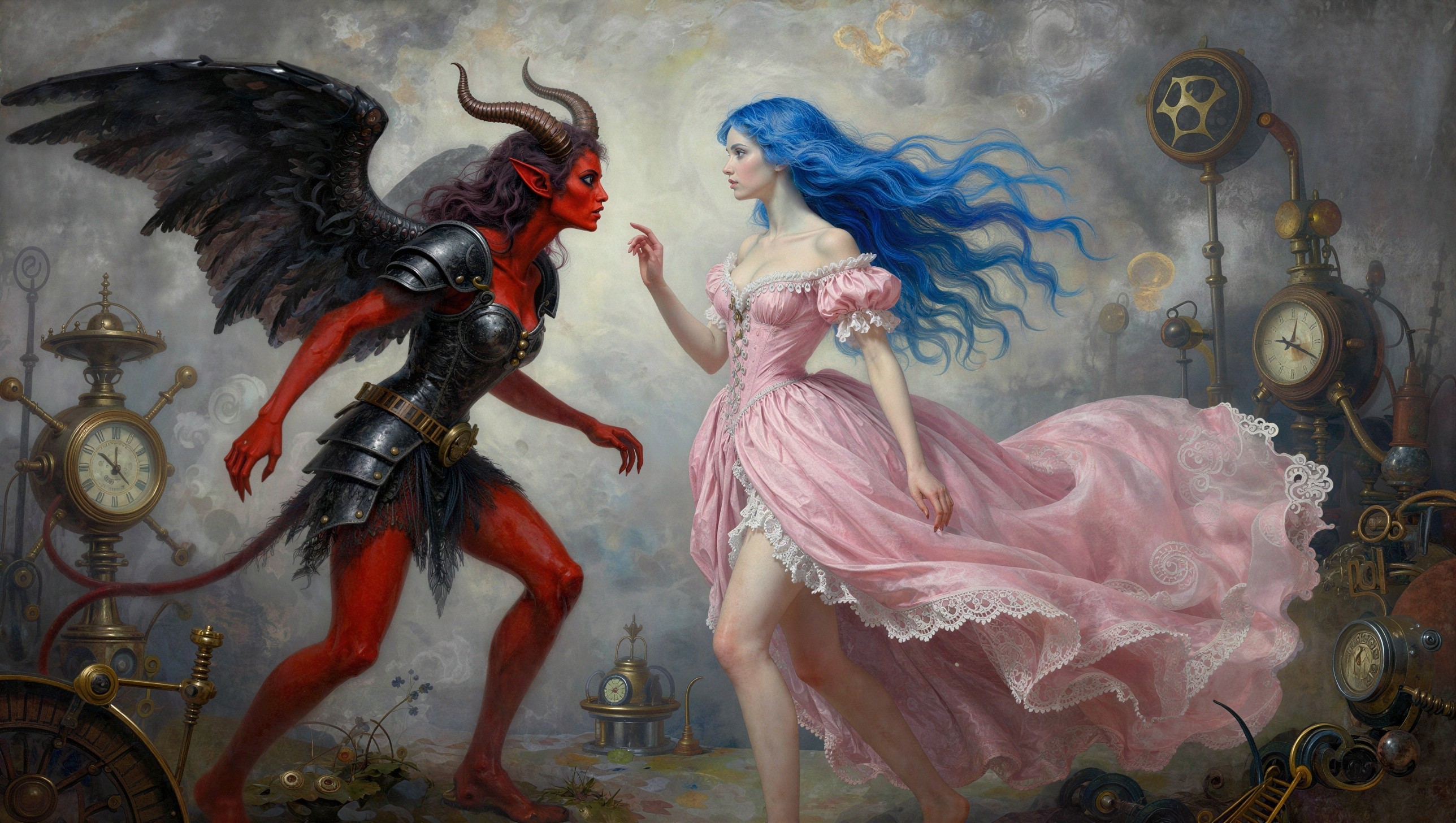 Surreal Fantasy Art of Good vs. Evil Showdown