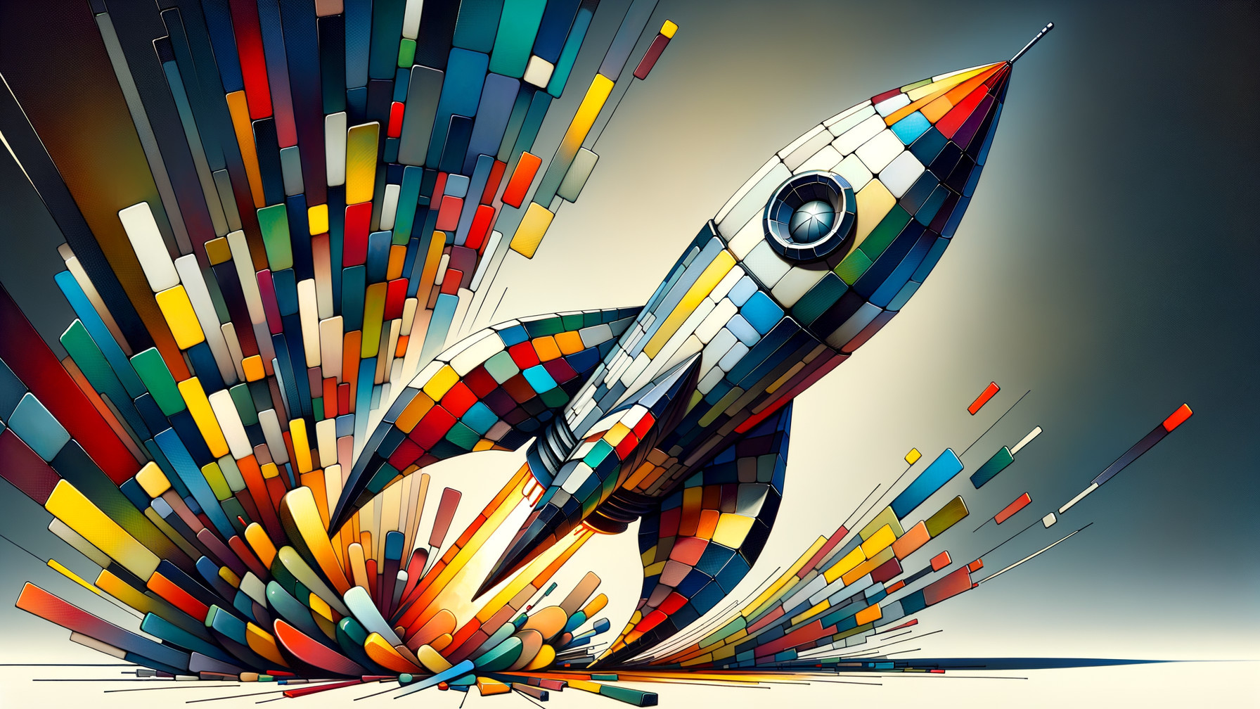 Vibrant Rocket Surrounded by Geometric Explosion
