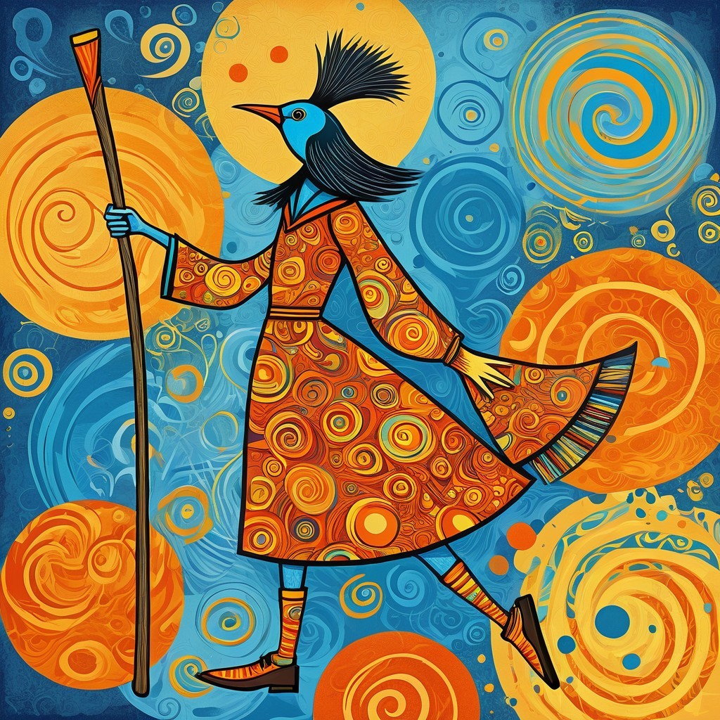 Whimsical Illustration of a Bird-Headed Figure